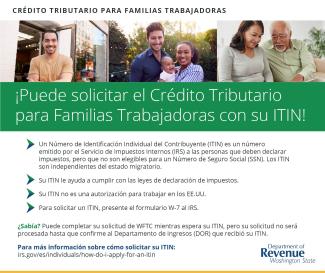Spanish infographic showing that you can apply for the Working Families Tax Credit with your ITIN.